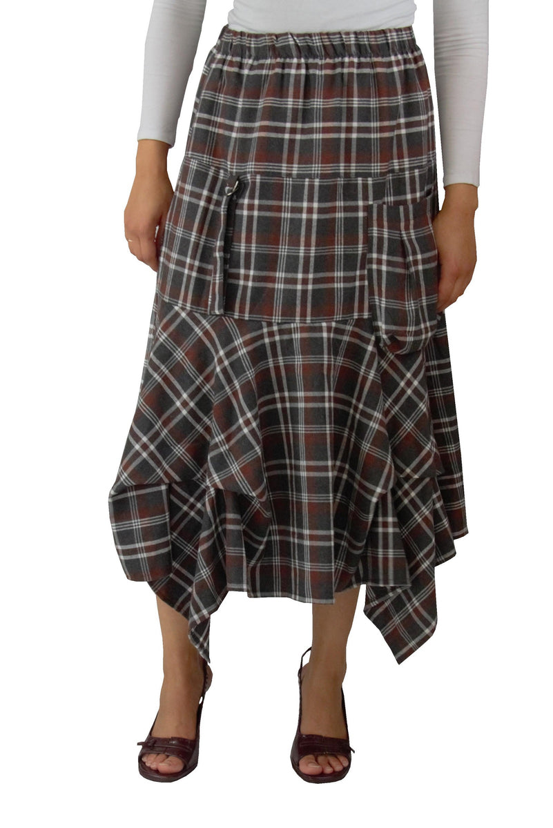 Plaid A-Line Midi Skirt