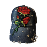 Kids Embroidered Rose Denim Cap