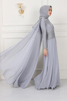 Evening Lace Top long Sleeve Dress & Cape with Hood
