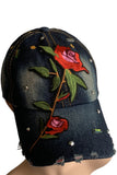 Teens Embroidered Rose Denim Cap