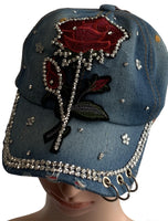 Kids Embroidered Rose Denim Cap